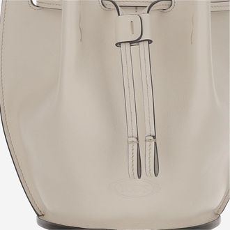 Tod's Womens Small Leather Bucket Bag White Calfskin Shoulder
