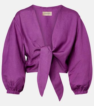 Adriana Degreas Linen-blend crop top