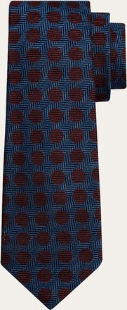 Kiton Mens Herringbone Polka Dot Silk Sevenfold Tie