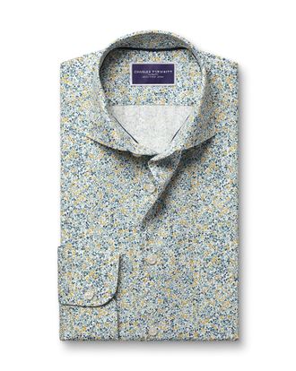 CHARLES TYRWHITT Made With Liberty Fabric Floral Cotton Shirt - Teal Green Size Large by Charles Tyrwhitt