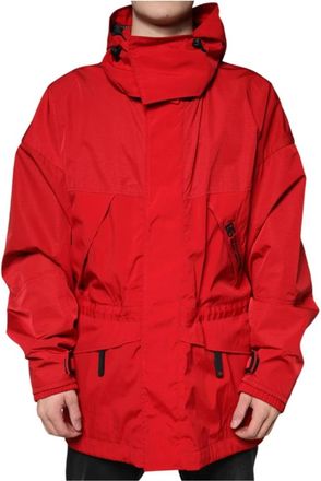 Dolce & Gabbana Rode Hooded Parka Jas met Logo - Heren - Zomerjassen - Rood - 4XL - Nylon - Jassen