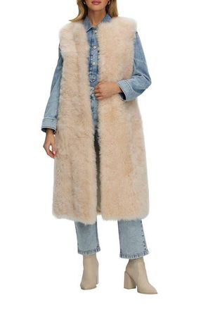 Gorski Genuine Shearling Collarless Long Vest in Light Beige at Nordstrom, Size X-Small