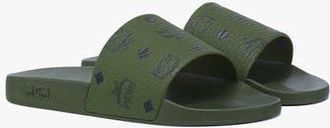 MCM Monogram Print Rubber Slides in Khaki Moss at Nordstrom, Size 40