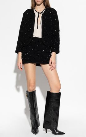 Frame Denim Skirt With Appliqués, Womens, Black