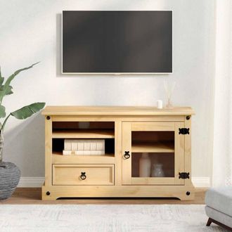 Berkfield Home TV Cabinet Corona 100x45x58 cm Solid Wood Pine in Light Tan | Size: 100 x 45 x 58 cm