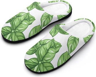 Generic Basil Leaves Mens Slippers Slip On Comfortable Fleece Cotton House Shoes Winter