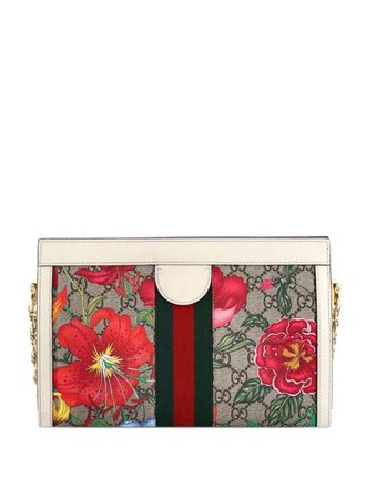 Gucci Ophidia Chain Shoulder Bag Flora GG Coated Canvas Small crossbody bag - Bruin