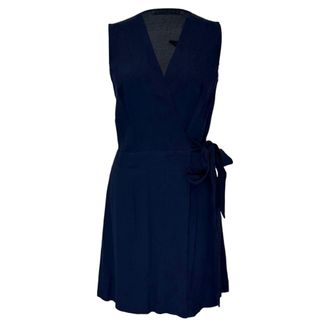 Sandro Sandro Crepe V-Neck Mini Dress in Blue Viscose