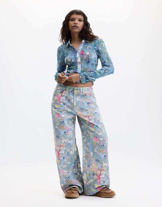 Desigual Pantaloni di jeans grigi stampati-Grigio