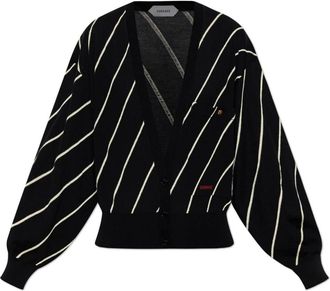 Versace Cardigan in Lana a Intarsia a Righe - - Knitwear - Donna - Nero - 2XS