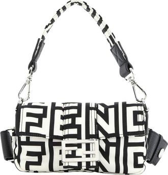 Fendi Fendi White & Black Printed Nylon Canvas X Marc Jacobs Baguette Nm (Authentic Pre-Loved)