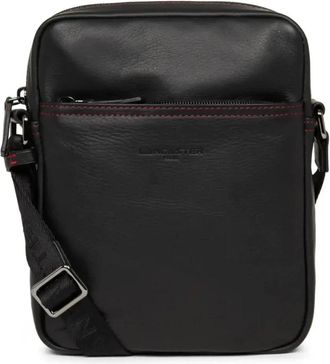 Lancaster Vintage leren schoudertas zwart/rood - Heren - Schoudertassen - Zwart - ONE Size - Leer - Tassen