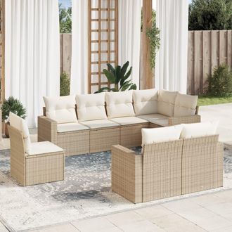 vidaXL Juego De Sof&aacute;s De Jard&iacute;n Con Cojines Beige 8 Pzas Rat&aacute;n Pe Vidaxl
