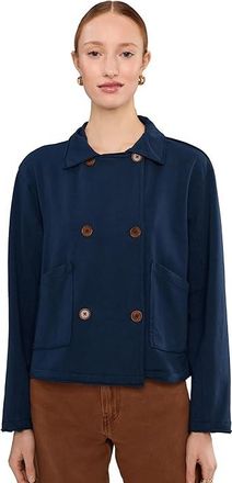 Mod-o-doc Long Sleeves Double Breasted Crop Jacket Womens Coat Vibrant Navy : LG (US 12-14), Cotton/Spandex