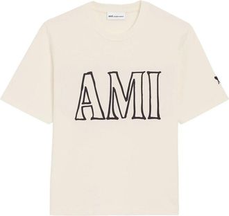 Ami Boxy Fit Short Sleeves Teeshirt With Ami Paris Print at Front And Back