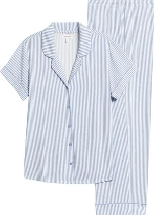 Nordstrom Moonlight Eco Crop Pajamas in Blue E- Ivory Skinny Stripe at Nordstrom, Size Medium