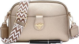 Generic Designer Crossbody Handbag with Chevron Strap, Gold Bee Charm, Available in Green and Grey (Gold)