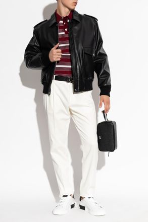 Dolce & Gabbana Polo Shirt With Stripes Pattern, Mens, Burgundy