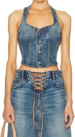 GRLFRND Phoebe Laced Halter Top In Nashville Suede