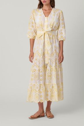 Shoshanna Embroidered Eyelet Santorini Dress Coverup in Lemon/optic White at Nordstrom, Size X-Small