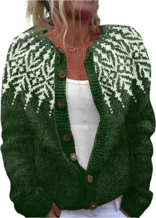 Generic Womens Christmas Knit Cardigans Chunky Christmas Jumpers for Women Casual Warm Open Front Fairisle Sweater Reindeer Snowflake Print Button Coats Jacke