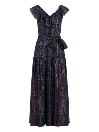 Marie Oliver Francine ruffle-detail leopard-print maxi dress - women - Silk/Metallic Fibre - M - Red