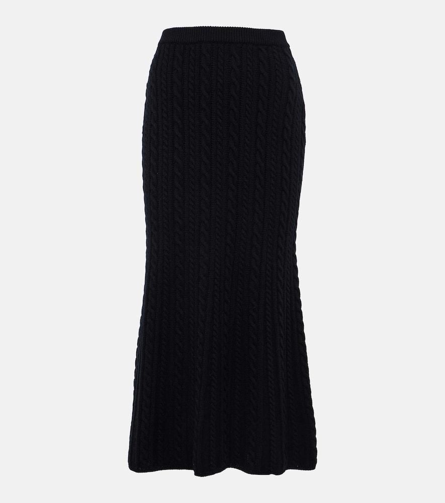 Alessandra Rich Ribbed Stretch Wool And Cashmere Midi Skirt