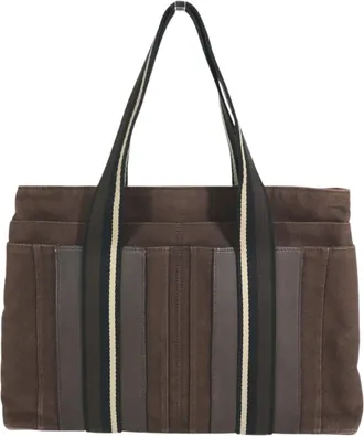 Herm&egrave;s Brown Canvas Handbag Shoulder Bag Tote Bag (Pre-Owned)