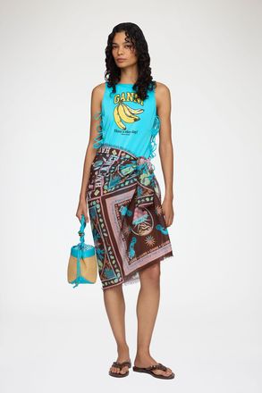 Ganni Mixed Pareu Scarf in Printed Cotton Organic