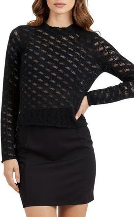 Lush Bow Textured Mock Neck Long Sleeve Mesh Top in Black at Nordstrom Rack, Size X-Small