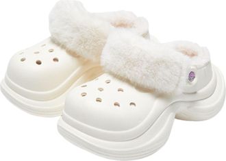 Generic Womens Clogs Cotton Thick Bottom Warm Cosy Plush Shoes Fleece Lined EVA Soft Slippers Winter Slip On Mules White 2.5 UK