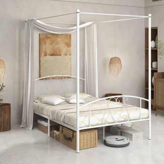 Costway Costway Double Canopy Bed Frame Metal Platform Bed Base w/Headboard Footboard in White