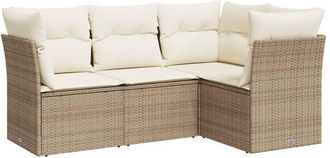 vidaXL Juego De Sof&aacute;s Jard&iacute;n Con Cojines 4 Pzas Rat&aacute;n Sint&eacute;tico Beige Vidaxl