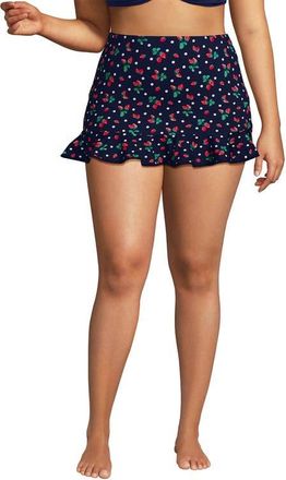 Lands End Ruffle Hem Mini Swim Skirt in Navy/berry Dot at Nordstrom, Size 18W