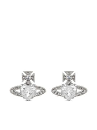Vivienne Westwood Silver-Tone Stud Earrings with Heart-Shaped Gem