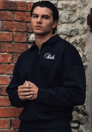 Siksilk Hombres Essentials Polo Suéter Negro XXL