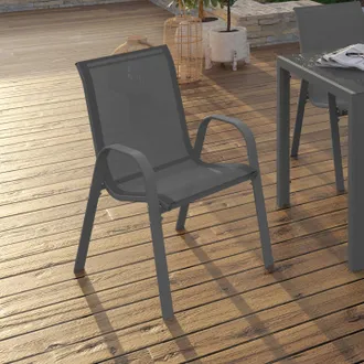 IDMarket Idmarket - Lote De 4 Sillas Apilables De Metal Y Textileno Lyma Gris Antracita