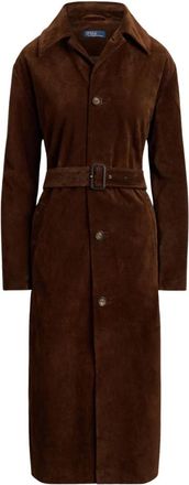Ralph Lauren Suede Long Car Coat - Dames - Jas met riem - Bruin - S - Leer - Jassen