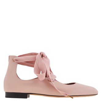 Bally Lavin Lace-Up Leather Ballerinas, Brand Size 37 ( US Size 6.5 )