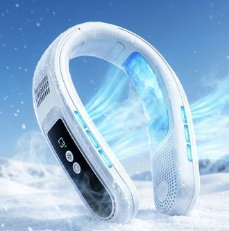 No Brand Doble Turbo) - Con Pantalla Led - Regalo De Verano Para Viajar, Aire Acondicionado De Cuello Con 2 Placas De Enfriamiento Heladas - Ventilador De Cuel