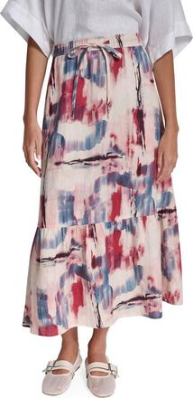 DKNY Print Linen Midi Skirt in Urban Bloom at Nordstrom, Size X-Small