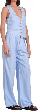 Elan Pleated Linen Pant In Light Blue