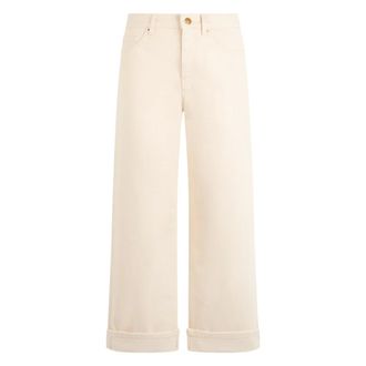 Moncler Wide Trousers, female, Beige, Size: 2XS Cotton Twill Pants with Cuff