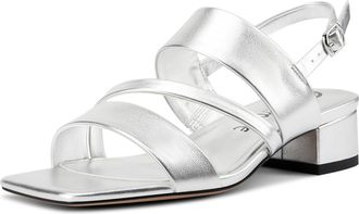 Castamere Womens Slingback Low Chunky Block Heel Peep Open Square Toe Dress Sandals Casual Office Summer Shoes 3.5 CM Heels Silver 6.5 UK
