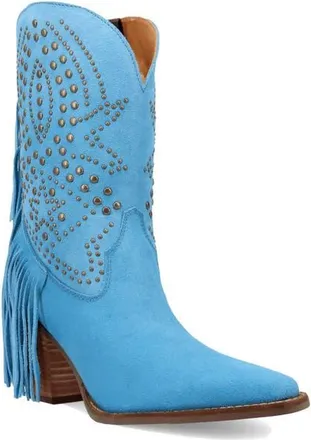 Dingo Star Power Fringe & Stud Western Boot in Blue at Nordstrom, Size 6.5