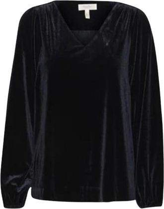 Part Two Velourtop Blouse Topper met Lange Mouwen - Dames - Blouses - Blauw - L - Polyester - Overhemden