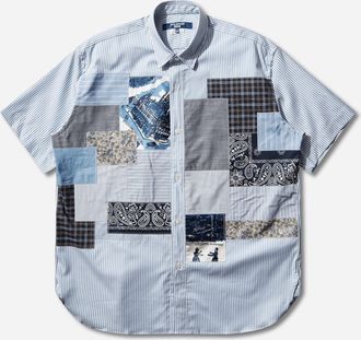 Junya Watanabe Men s Patchwork Shortsleeve Shirt White / Sax Blue
