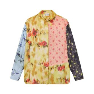 Ganni Shirts, female, Multicolor, Size: M Shirt in Multi Printed Silk