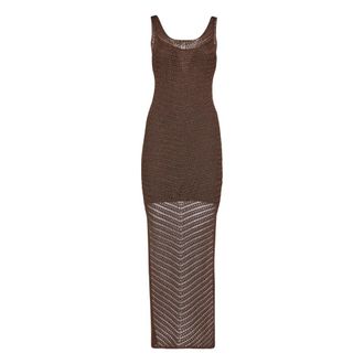 Simona Corsellini Abito midi sottoveste con spacchi in crochet lurex - Dames - Kleedjes - Bruin - M - Kleedjes