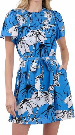Sugarlips Uriella Kanes Floral Smocked Mini Dress In Blue Multi